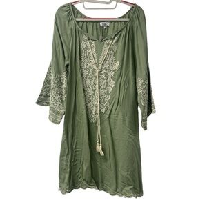 NWT C|C Chic Connection Dress Green Embroidered Cotton Rayon Shift Dress Size S